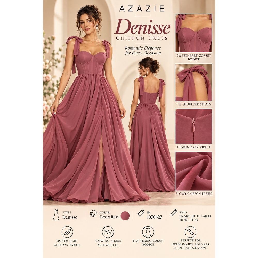 Azazie Denisse Chiffon Dress Desert Rose Sweetheart Corset A-Line Gown Size A10